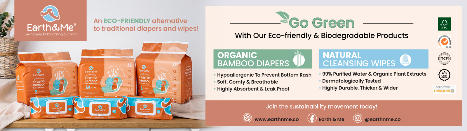 Earth & Me Biodegradable Organic Bamboo Diapers